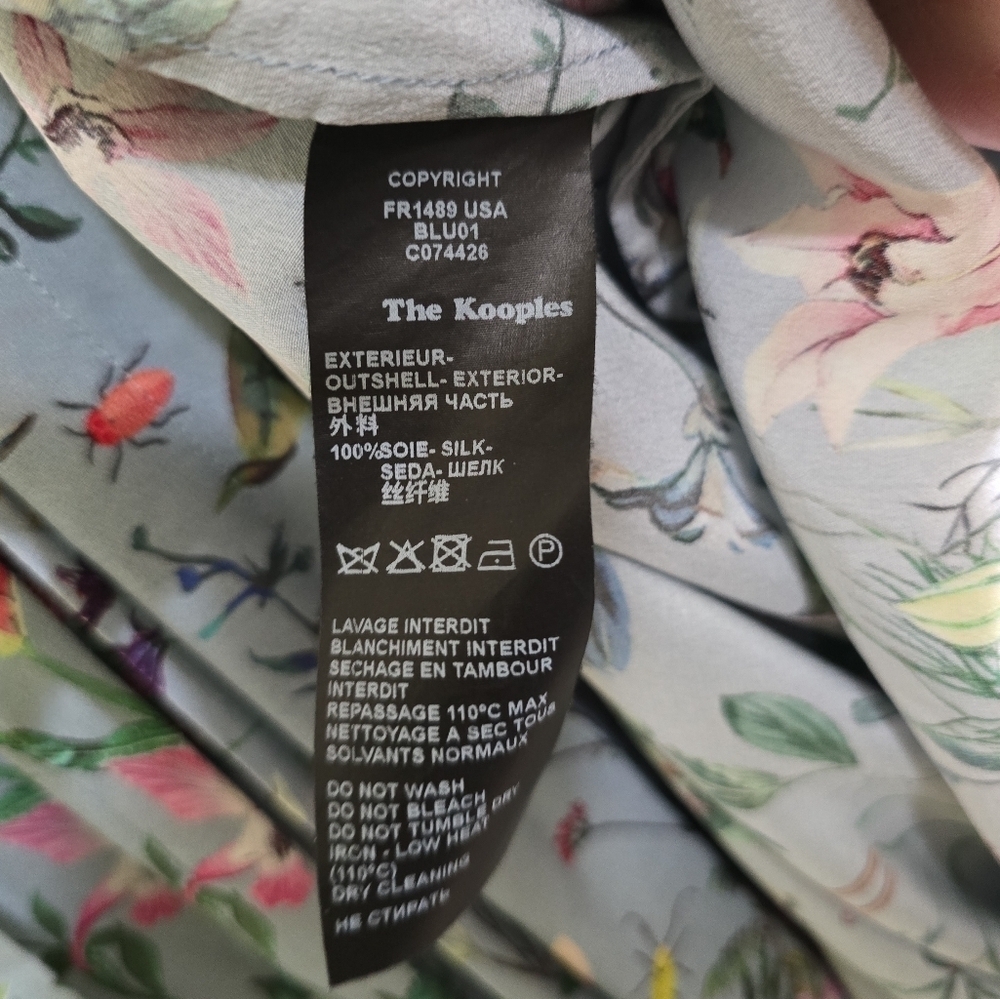 The Kooples Silk Folkloric Print Midi Dress XS Light Blue Floral Pleated Skirt - Picture 11 of 12